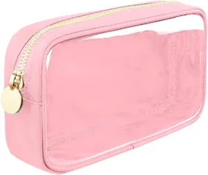 Cosmetic Bag, Transparent Makeup Pouch Durable Smooth Zippers Toiletry Bag for Home Travel Pink