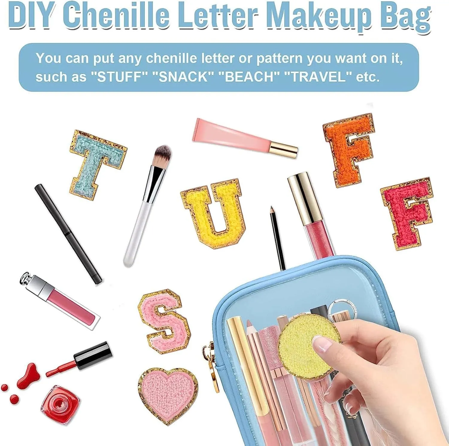 Cosmetic Bag, Transparent Makeup Pouch Durable Smooth Zippers Toiletry Bag for Home Travel Pink