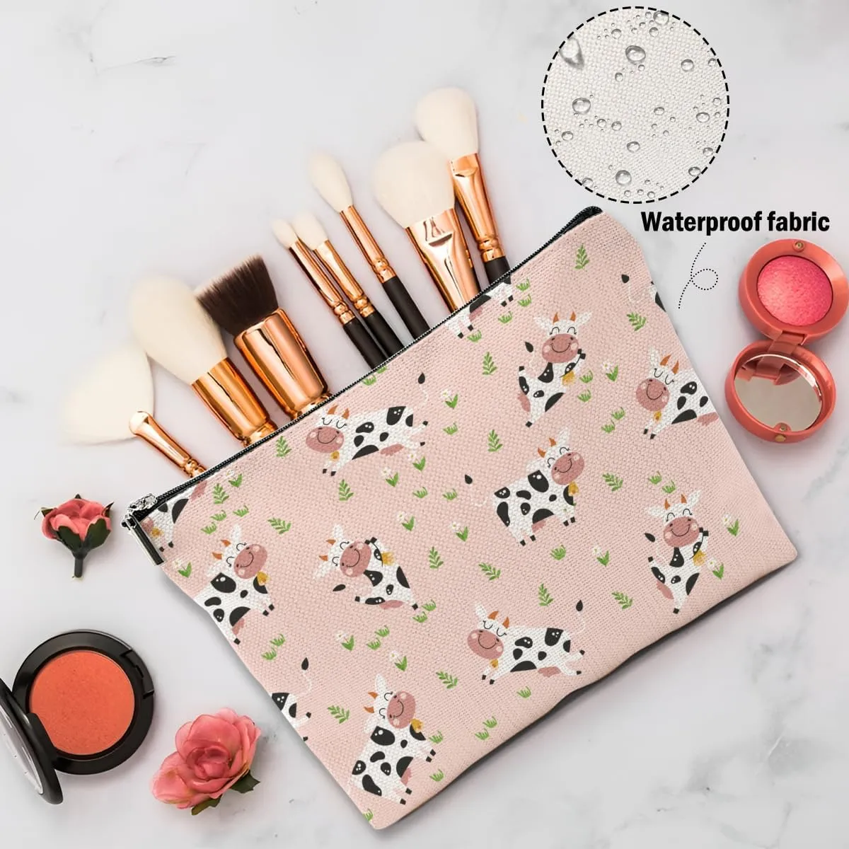 Cow Gifts, Cow Print Stuff Makeup Bag, Cosmetic Bag Travel Pouch, Animal Lovers Friendship Graduation Birthday Gifts for Women Girls Daughter Sisters Wife Best Friend