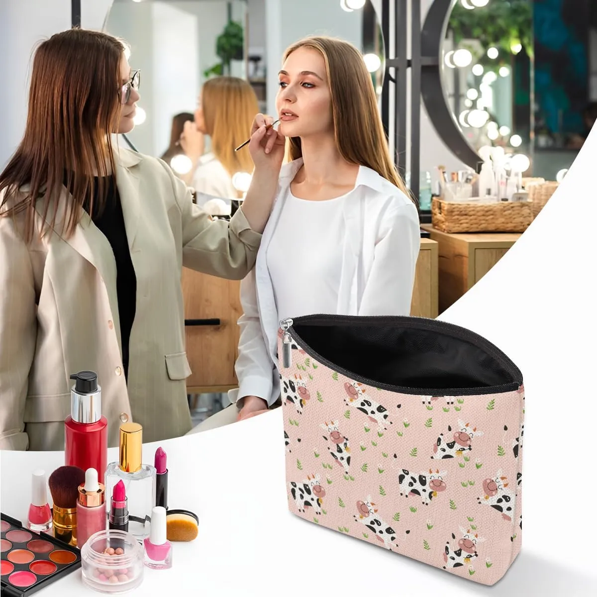 Cow Gifts, Cow Print Stuff Makeup Bag, Cosmetic Bag Travel Pouch, Animal Lovers Friendship Graduation Birthday Gifts for Women Girls Daughter Sisters Wife Best Friend