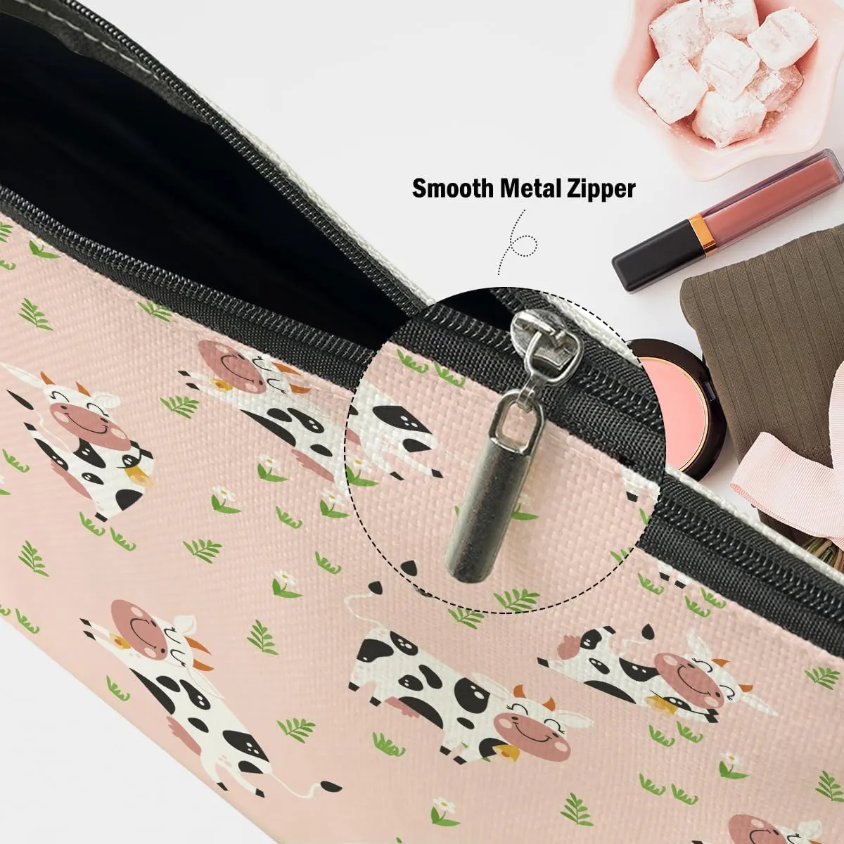 Cow Gifts, Cow Print Stuff Makeup Bag, Cosmetic Bag Travel Pouch, Animal Lovers Friendship Graduation Birthday Gifts for Women Girls Daughter Sisters Wife Best Friend