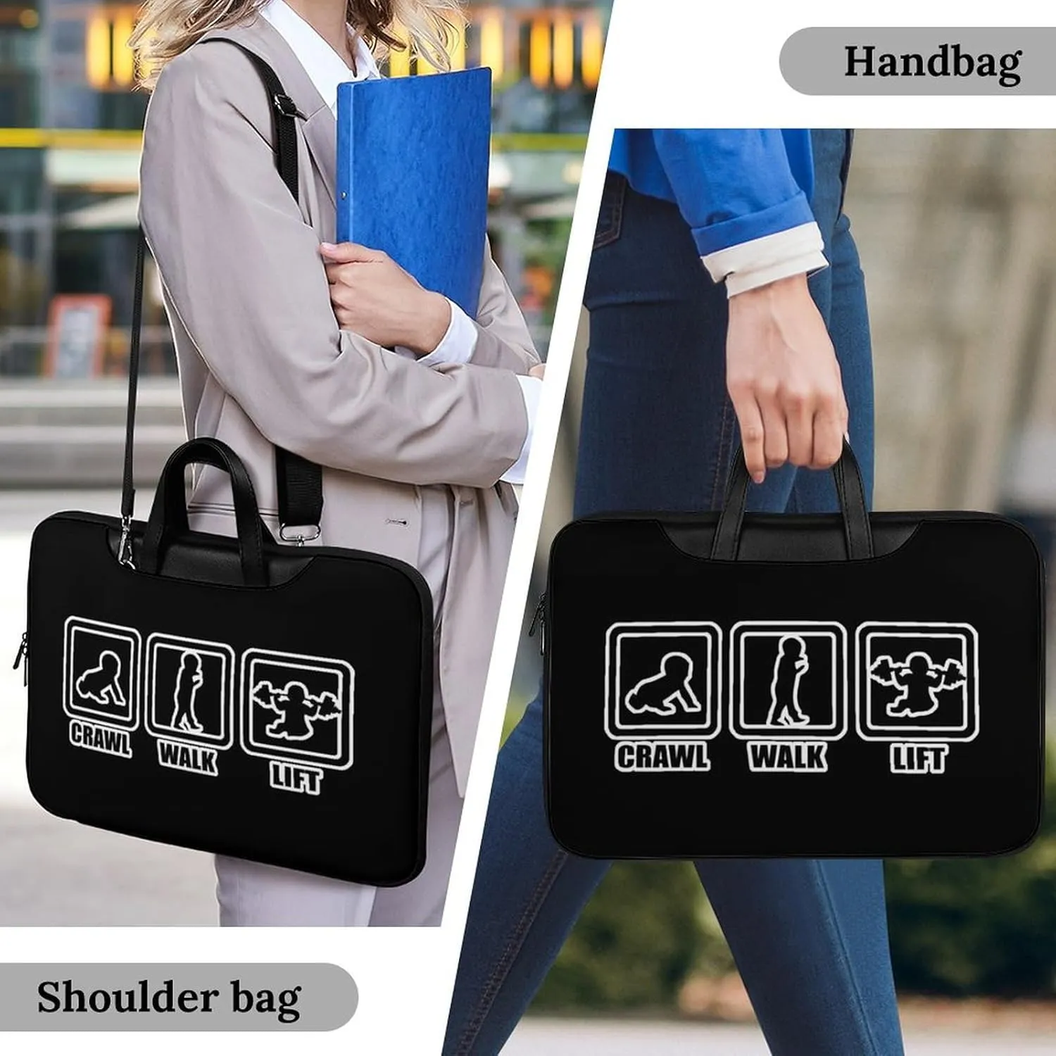 Crawl Walk Lift Leather Bag Laptop Case Slim Water Resistant Computer Bags with Handle Briefcase for Work
