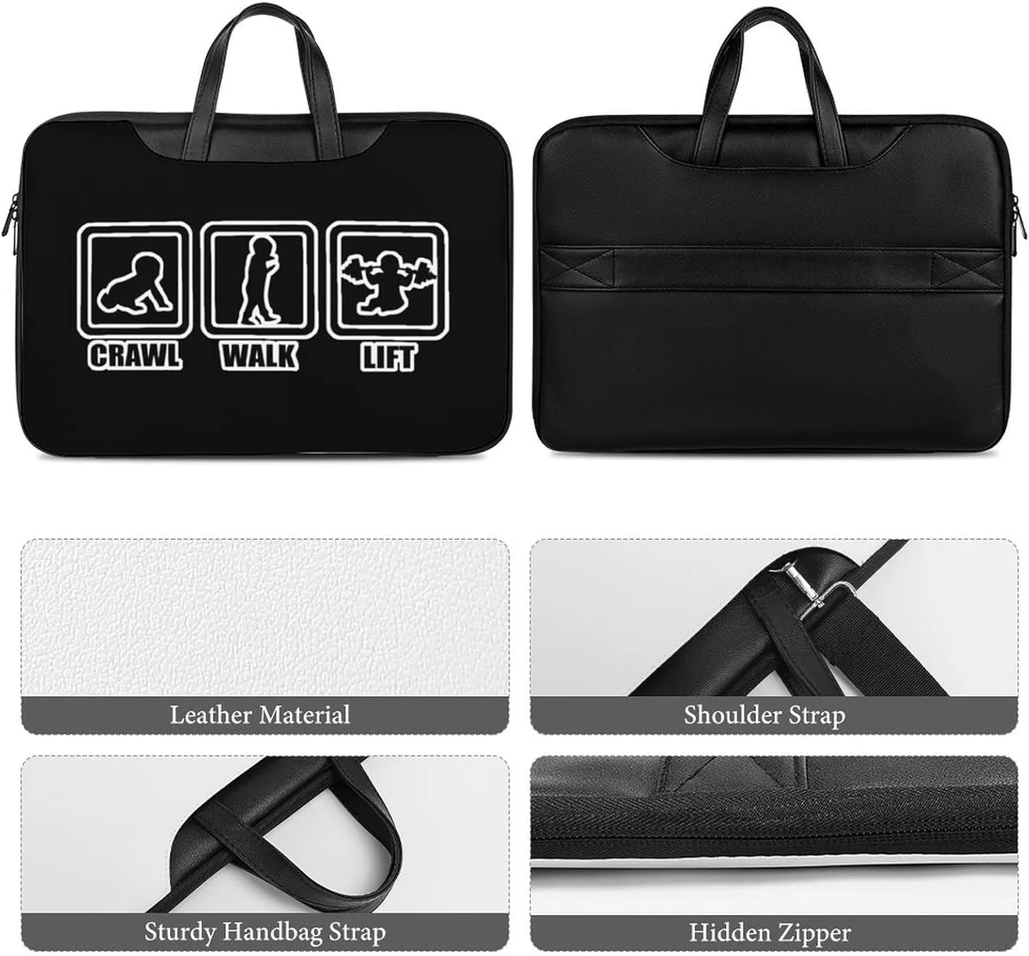 Crawl Walk Lift Leather Bag Laptop Case Slim Water Resistant Computer Bags with Handle Briefcase for Work