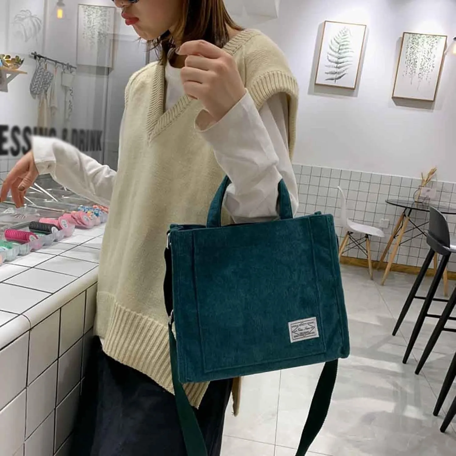 Crossbody Handbag Purse Girls' Polyester Small Square Bag Korean Fashion Portable One Shoulder Drawstring