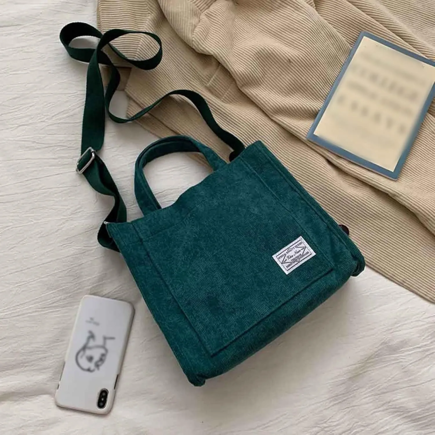 Crossbody Handbag Purse Girls' Polyester Small Square Bag Korean Fashion Portable One Shoulder Drawstring