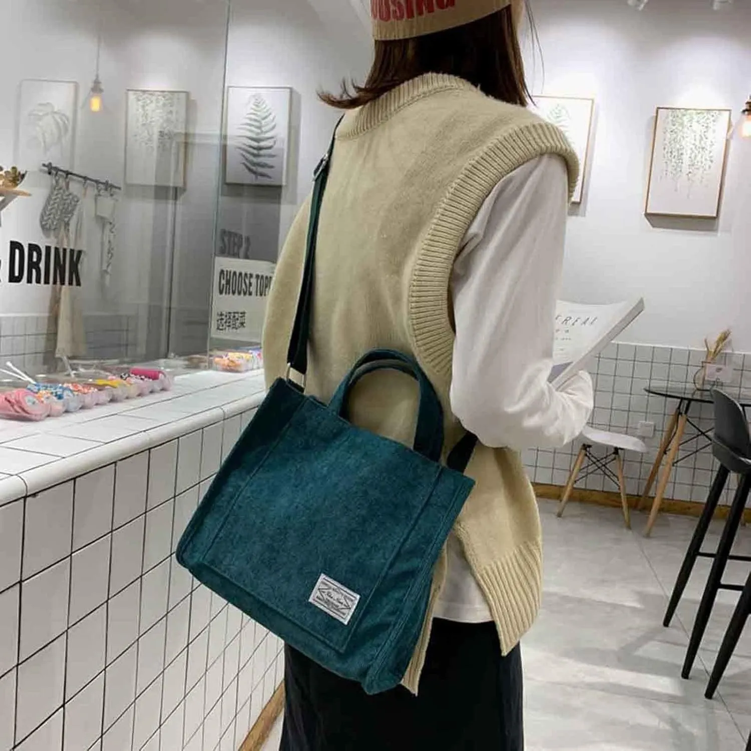 Crossbody Handbag Purse Girls' Polyester Small Square Bag Korean Fashion Portable One Shoulder Drawstring