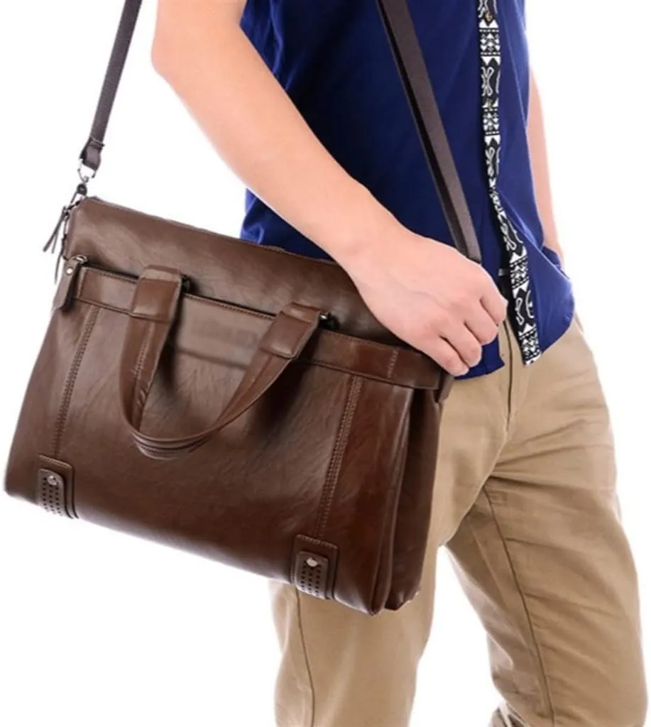 CSCDD Men Briefcase Fashion Men's Bag PU Leather Male Briefcases Handbags Laptop Bag