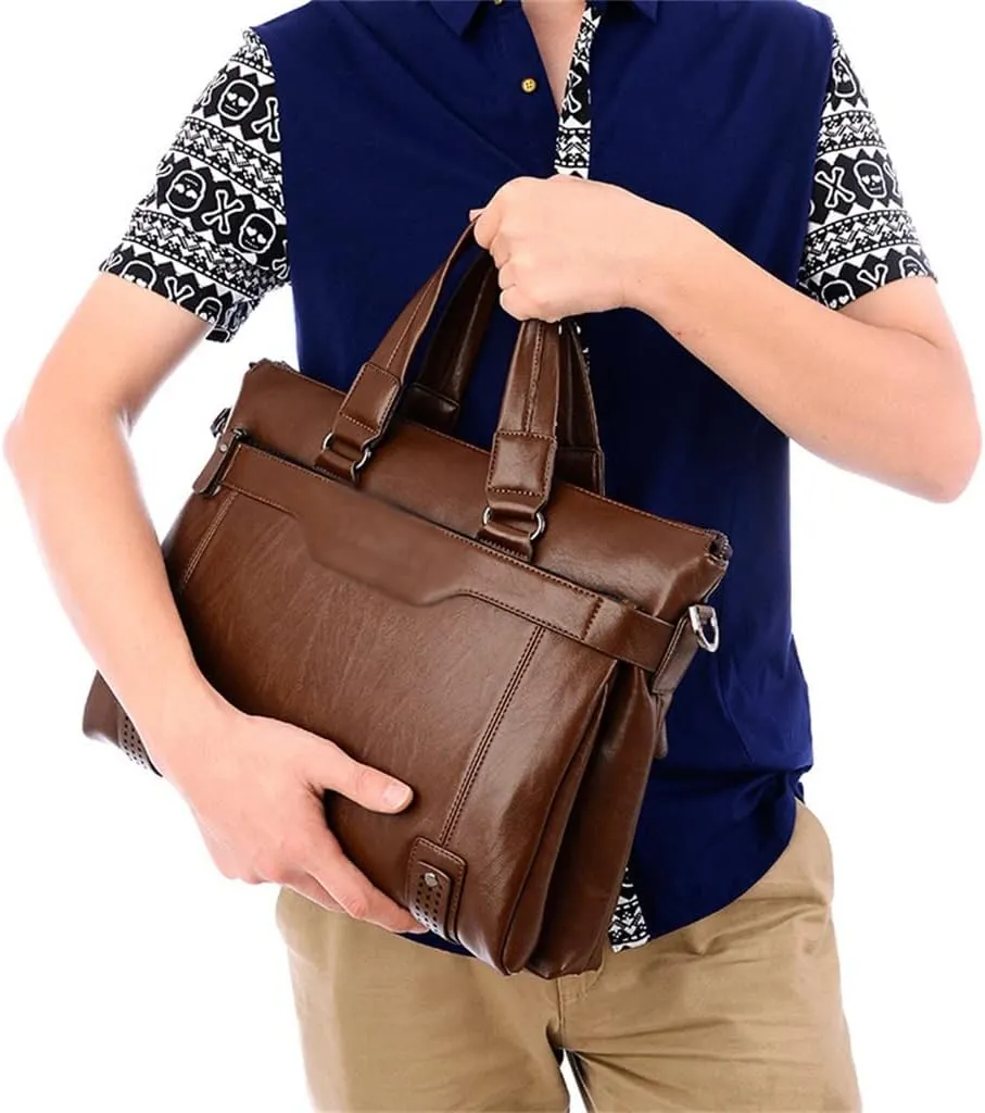 CSCDD Men Briefcase Fashion Men's Bag PU Leather Male Briefcases Handbags Laptop Bag