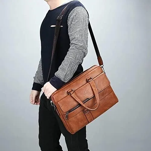 CSCDD Men's Business Briefcases PU Leather Shoulder Messenger Bags Travel Handbag Male Laptop Bag
