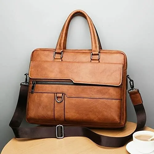 CSCDD Men's Business Briefcases PU Leather Shoulder Messenger Bags Travel Handbag Male Laptop Bag
