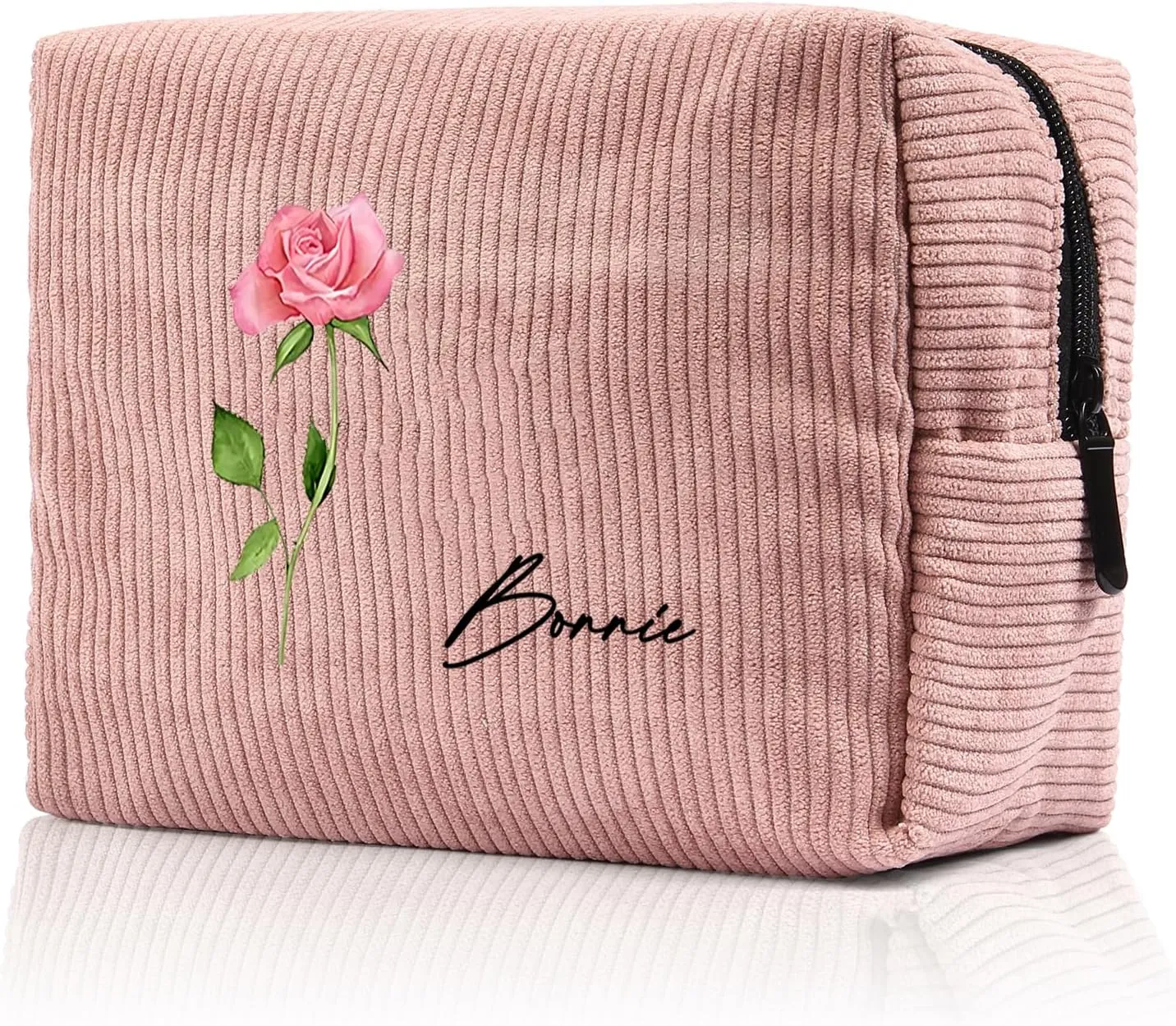 Custom Name Makeup Bags for Women Personalized Travel Cosmetic Bag with Birth Flower Portable Make Up Bags Customized Gifts for Women Mother Sister (Pink)