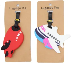 Cute Airplane Travel Luggage Tags for Suitcase 2pcs Stainless Adjustable Steel Loop with ID Card