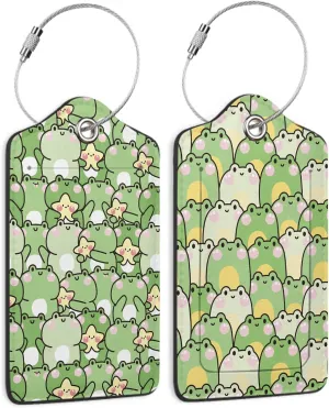 Cute Cartoon Frog Luggage Tags for Suitcases,2 PackStar Luggage Tag,Leather Stainless Steel Loop Label Tag for Women Men Girls Travel Bag Suitcase
