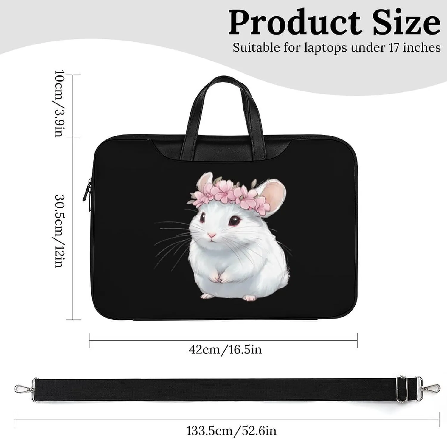 Cute Chinchilla With Flower Leather Bag Laptop Case Slim Water Resistant Computer Bags with Handle Briefcase for Work