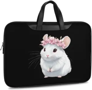 Cute Chinchilla With Flower Leather Bag Laptop Case Slim Water Resistant Computer Bags with Handle Briefcase for Work