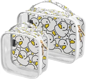 Cute Duck 2 Pieces Clear Makeup Cosmetic Toiletry Bags for Women Men PVC Waterproof Portable Travel Storage Carry Pouch with Gold Zippers Travel Organizer for Traveling Vacation Bathroom Organizing