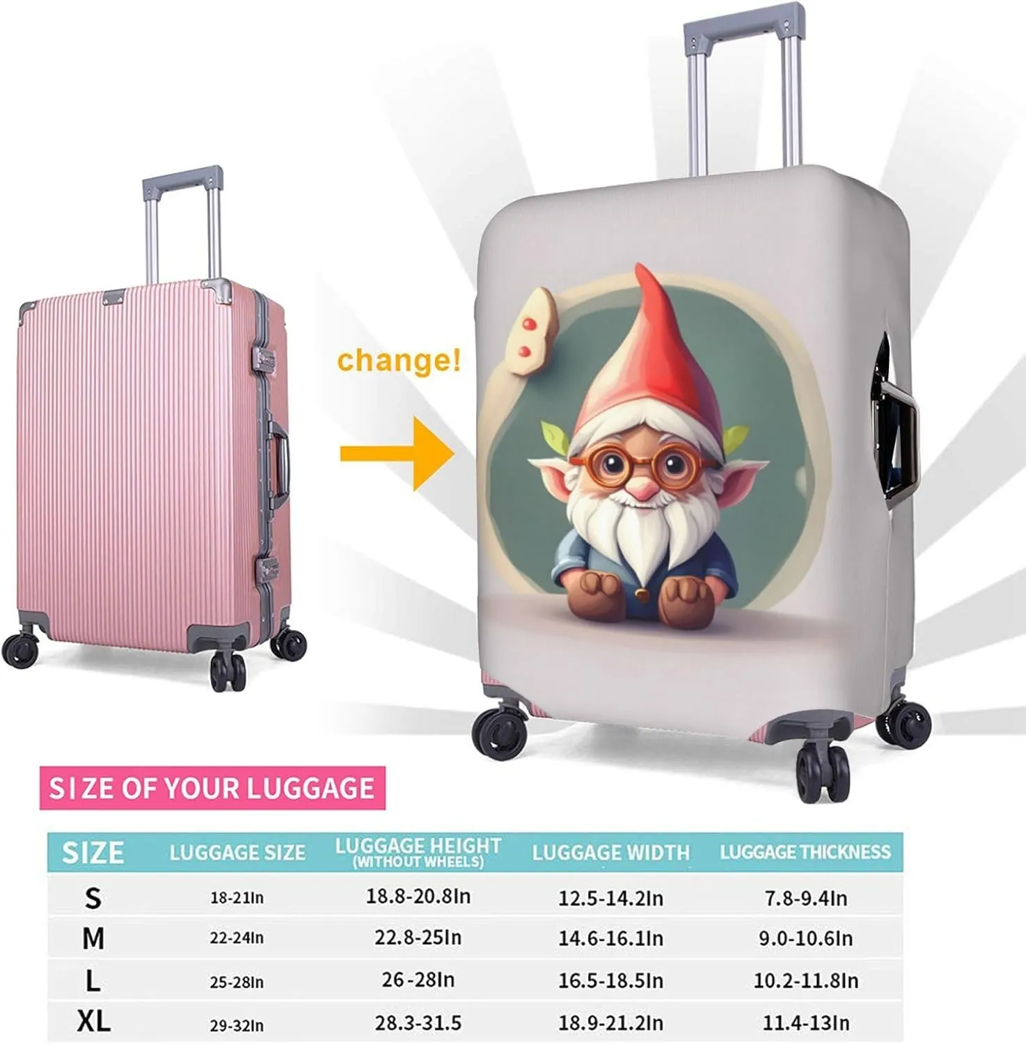 Cute Gnome Print Washable Suitcase Cover Protective Luggage Cover Anti Scratch Travel Gear Protector
