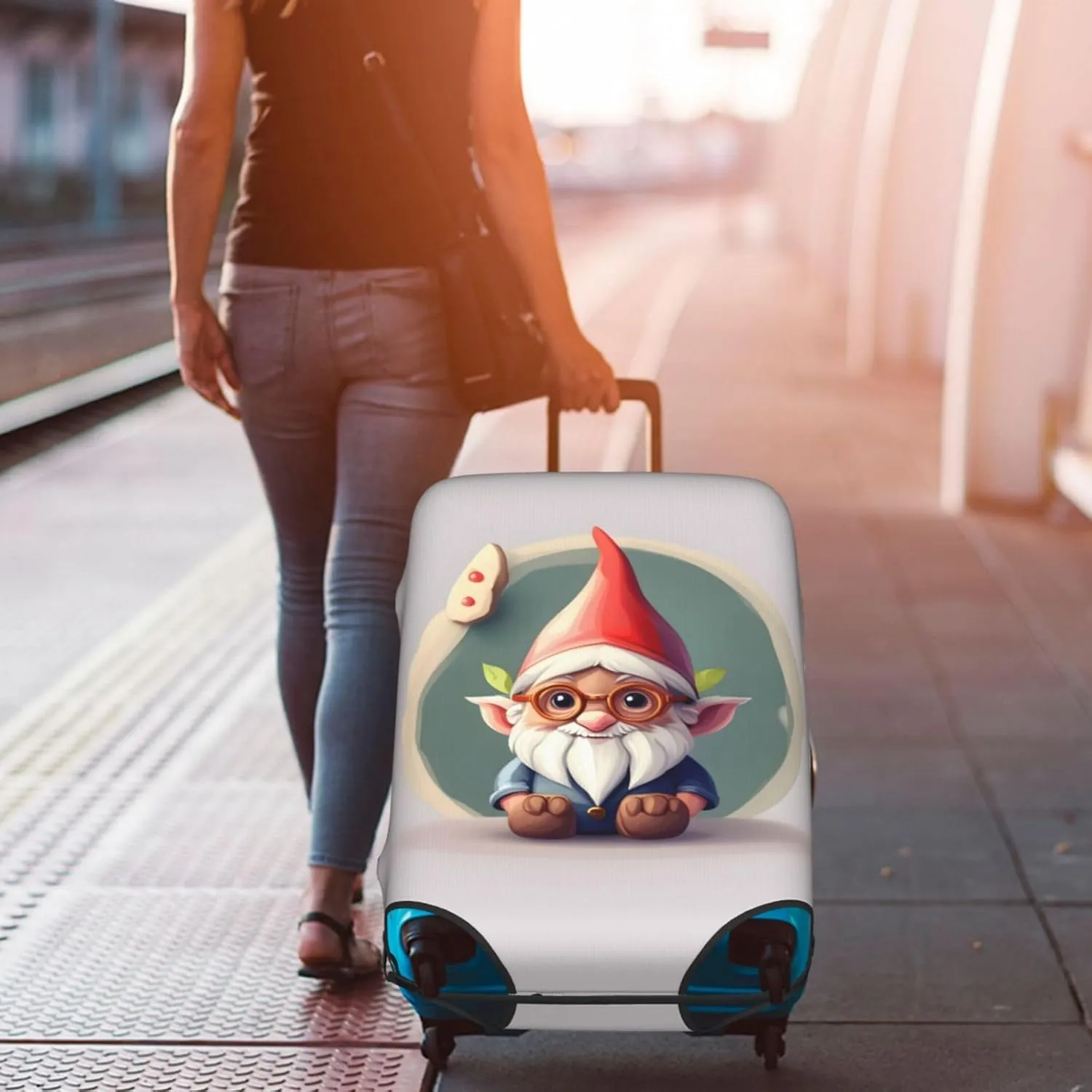 Cute Gnome Print Washable Suitcase Cover Protective Luggage Cover Anti Scratch Travel Gear Protector