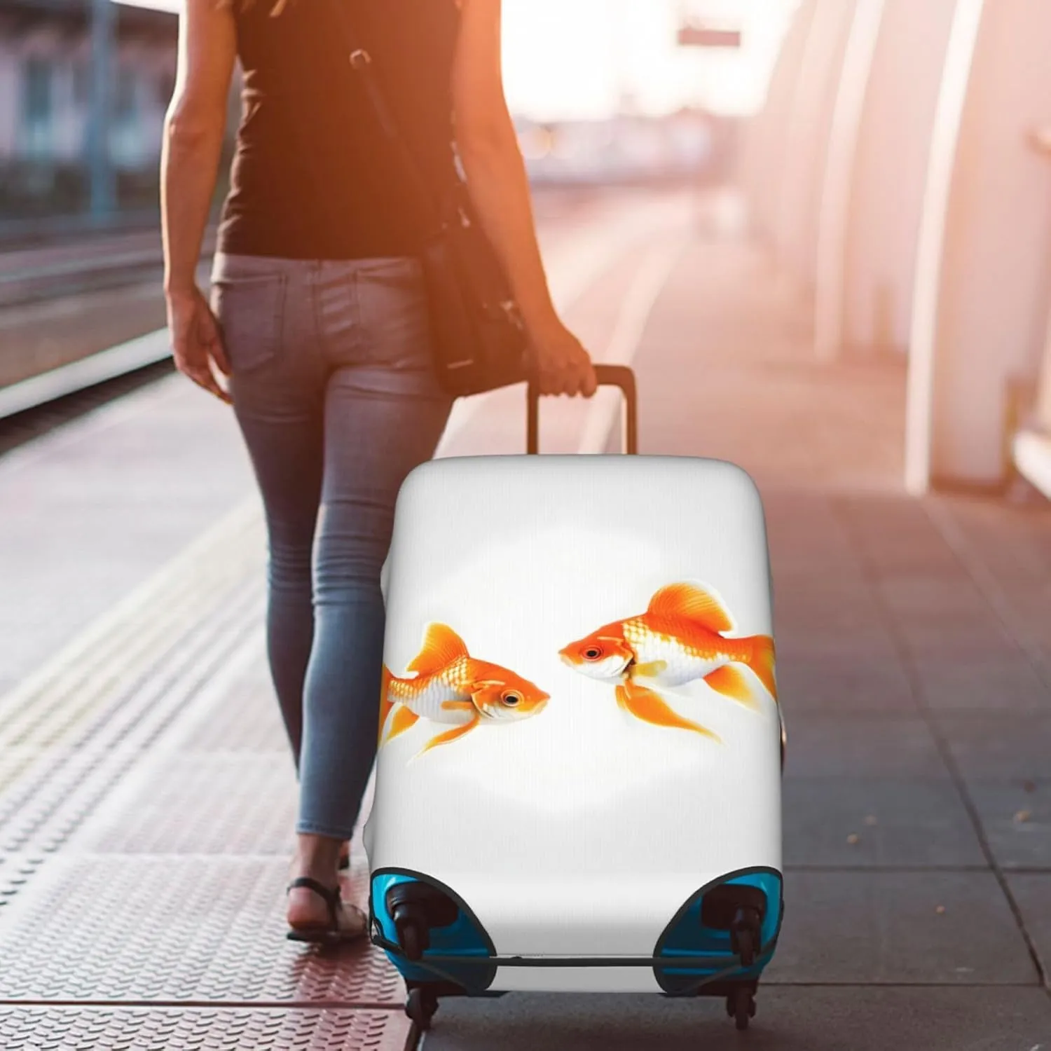 Cute goldfish Print Washable Suitcase Cover Protective Luggage Cover Anti Scratch Travel Gear Protector
