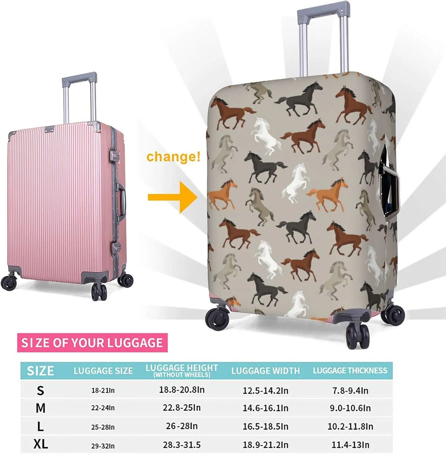 Cute Horse Print Protective Luggage Cover Elastic Washable Suitcase Protector Travel Gear Protector