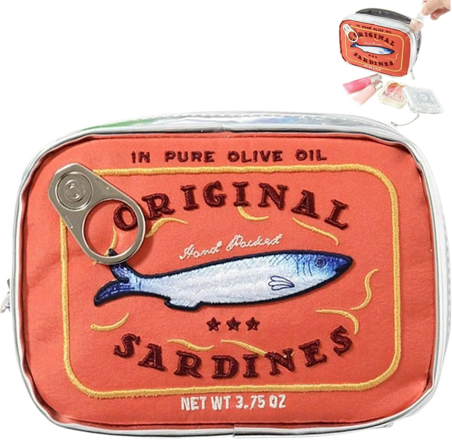 Cute Makeup Bag, 7 x 2 x 5" Canned Sardines Style Cosmetic Bag, Fashionable Small Makeup Bag, Coquette Makeup Bag, Creative Travel Wash Bag, Protable Toiletry Bag for Women, Orange