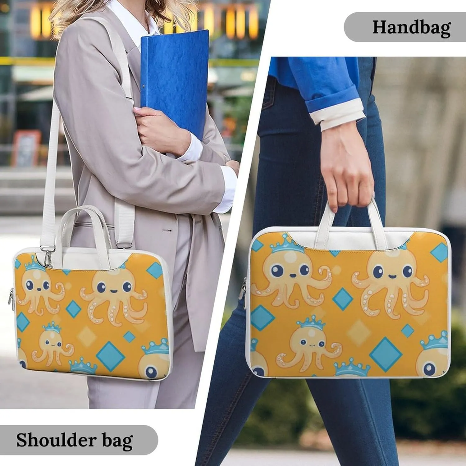 Cute Octopuses Leather Bag Laptop Case Slim Water Resistant Computer Bags with Handle Briefcase for Work