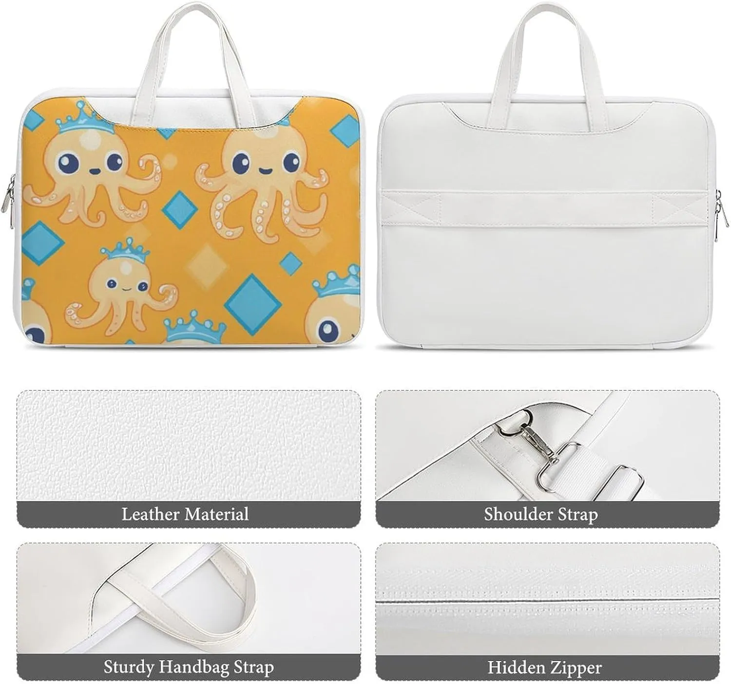Cute Octopuses Leather Bag Laptop Case Slim Water Resistant Computer Bags with Handle Briefcase for Work