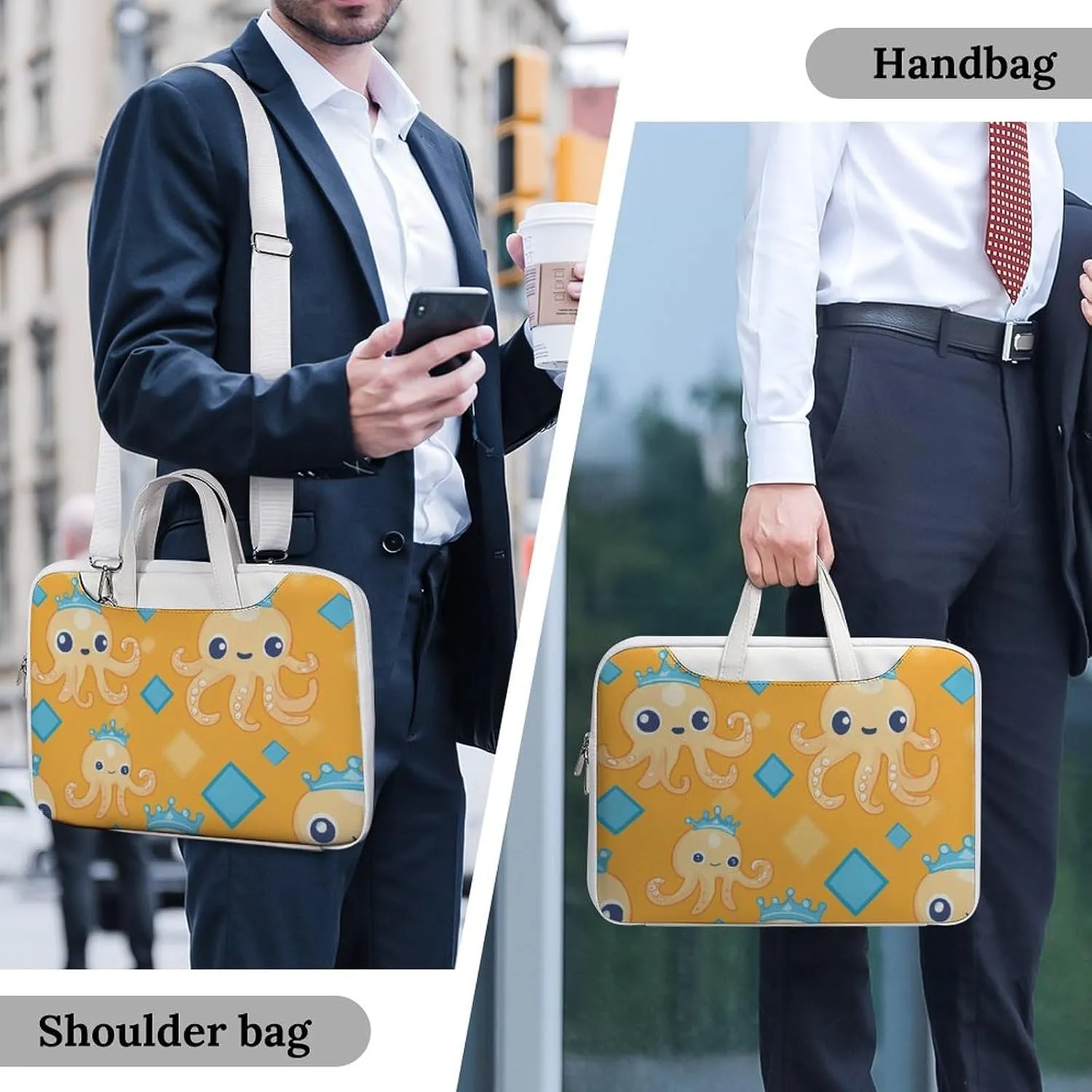 Cute Octopuses Leather Bag Laptop Case Slim Water Resistant Computer Bags with Handle Briefcase for Work
