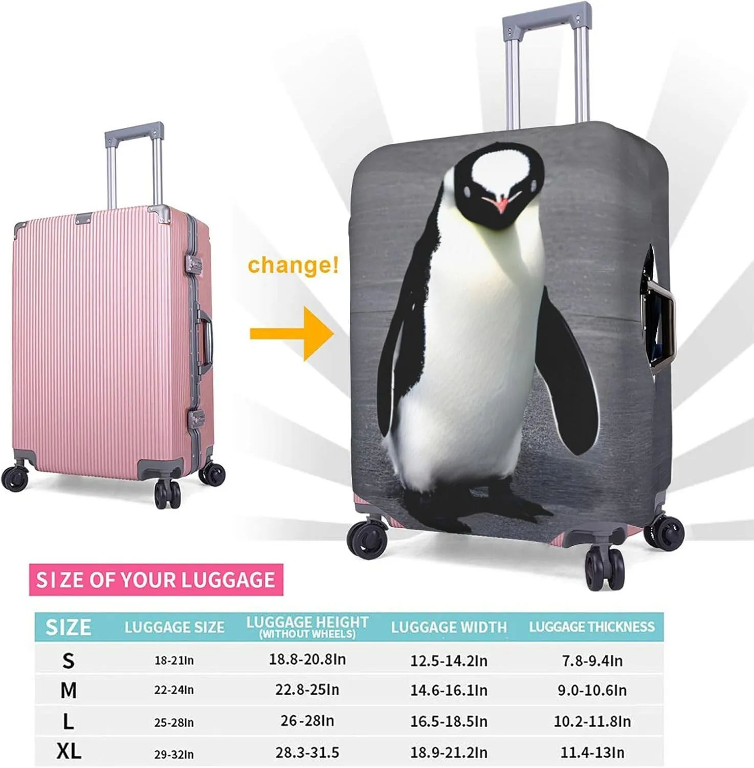 Cute Penguin Print Washable Suitcase Cover Protective Luggage Cover Anti Scratch Travel Gear Protector