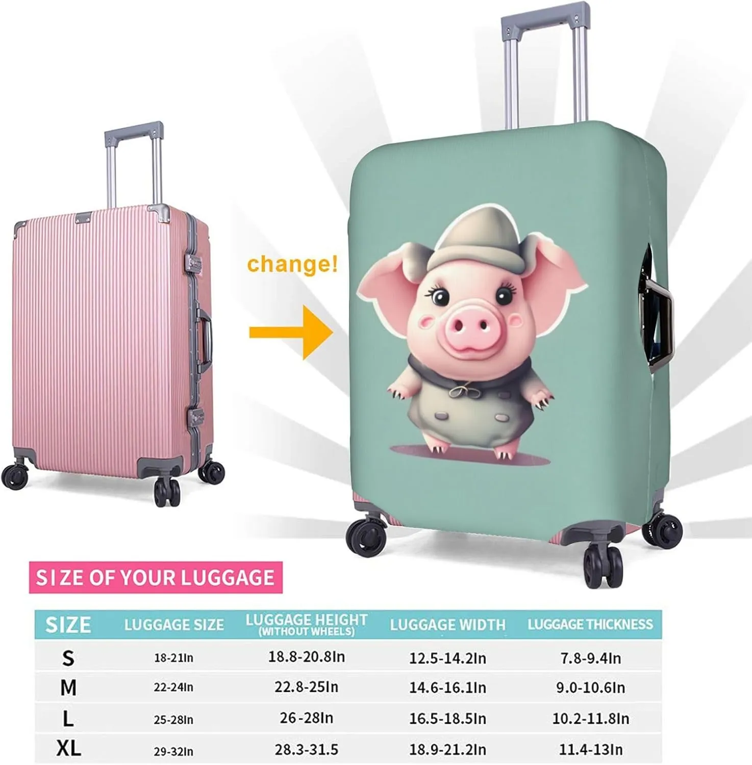 Cute Pig Print Washable Suitcase Cover Protective Luggage Cover Anti Scratch Travel Gear Protector