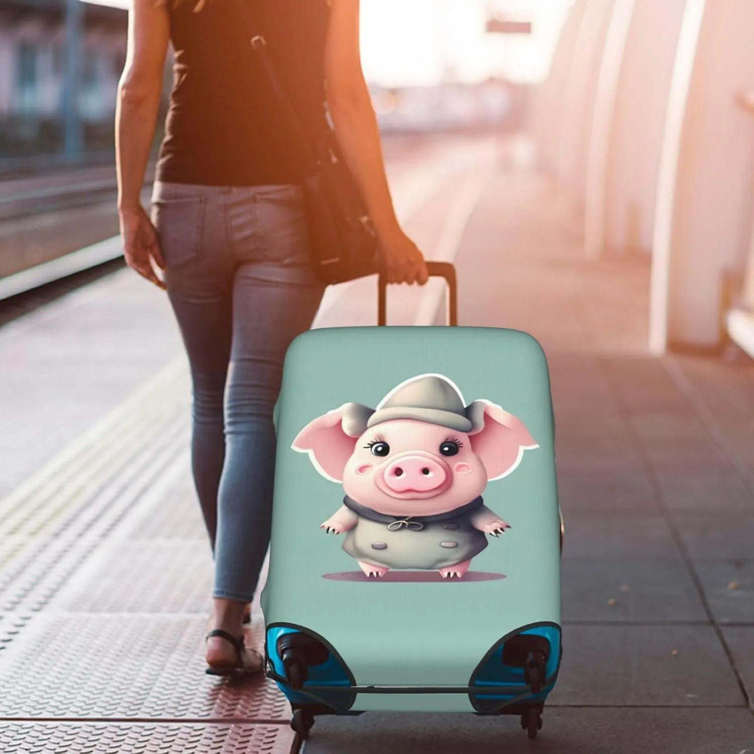 Cute Pig Print Washable Suitcase Cover Protective Luggage Cover Anti Scratch Travel Gear Protector
