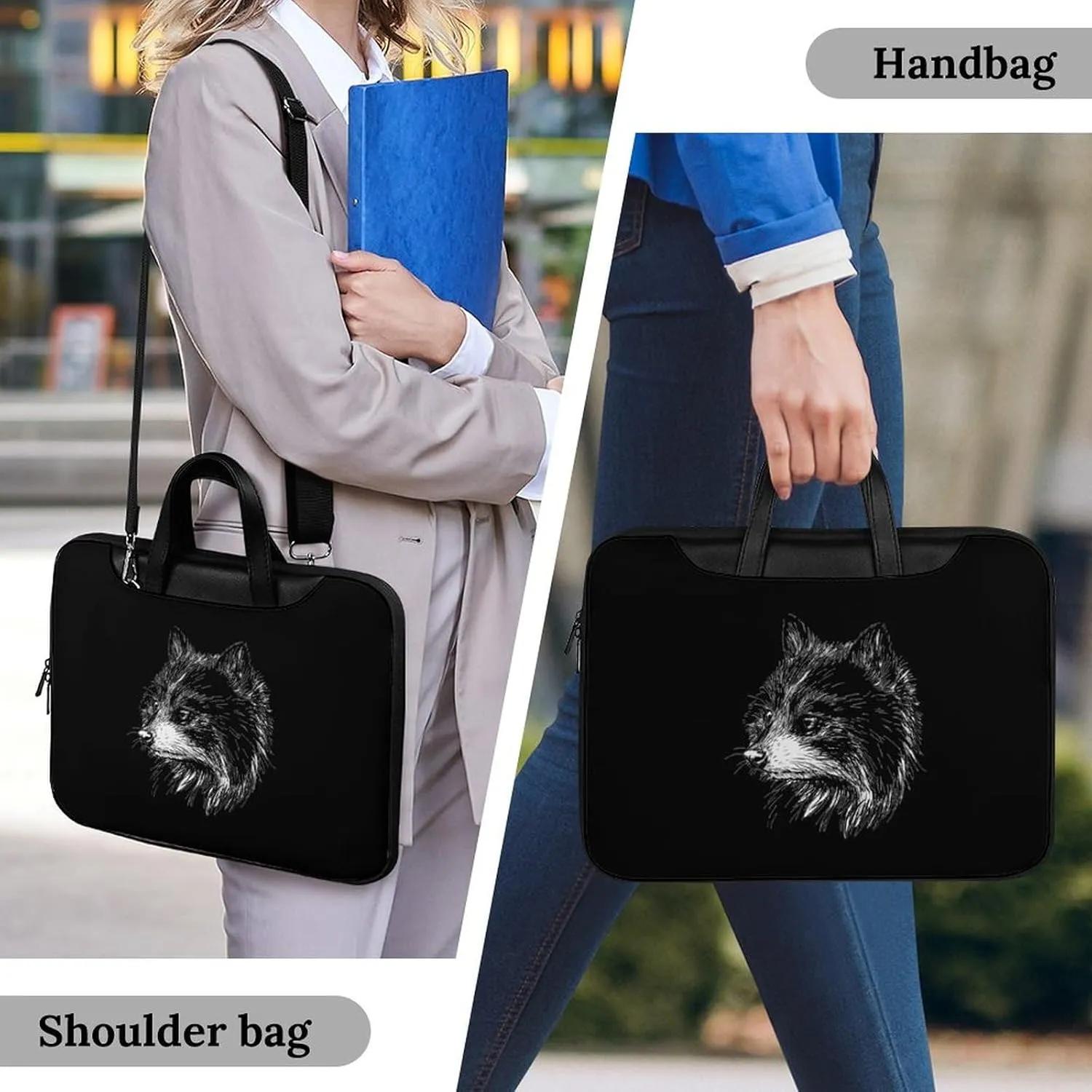 Cute Raccoon Leather Bag Laptop Case Slim Water Resistant Computer Bags with Handle Briefcase for Work