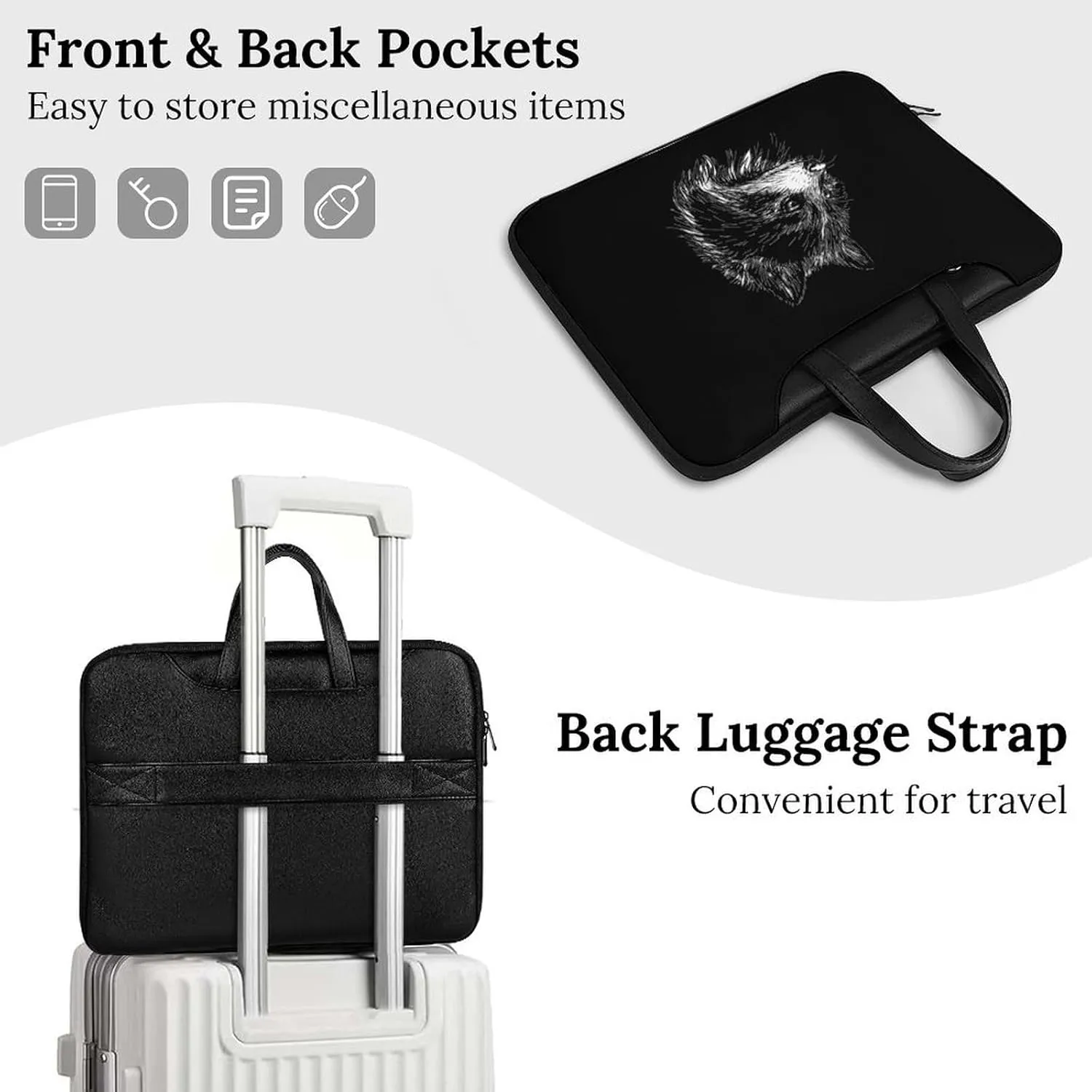 Cute Raccoon Leather Bag Laptop Case Slim Water Resistant Computer Bags with Handle Briefcase for Work