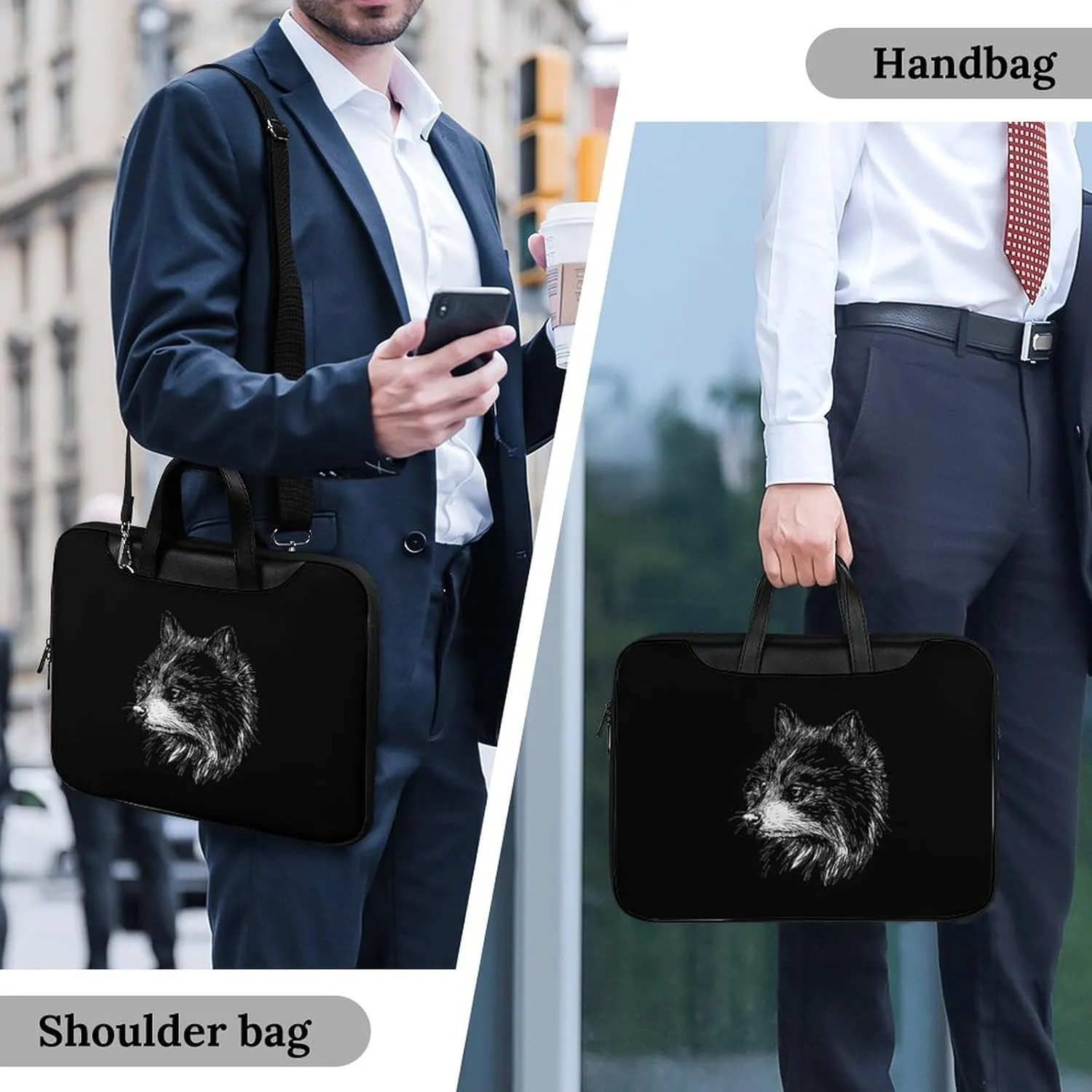 Cute Raccoon Leather Bag Laptop Case Slim Water Resistant Computer Bags with Handle Briefcase for Work