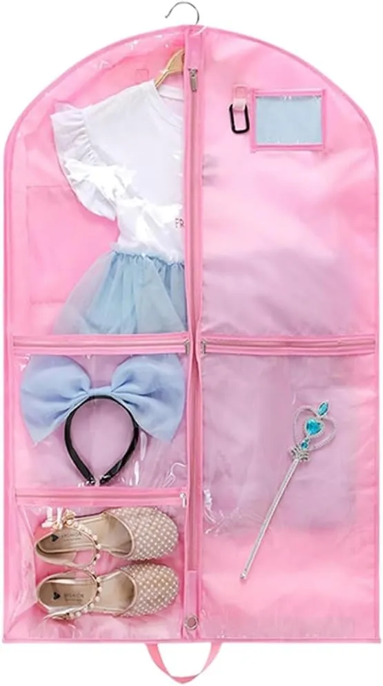 Dance Costume Carriers with 5 Zippered Compartments Portable Garment Storage Bag Travel Friendly Kids Dress Cover