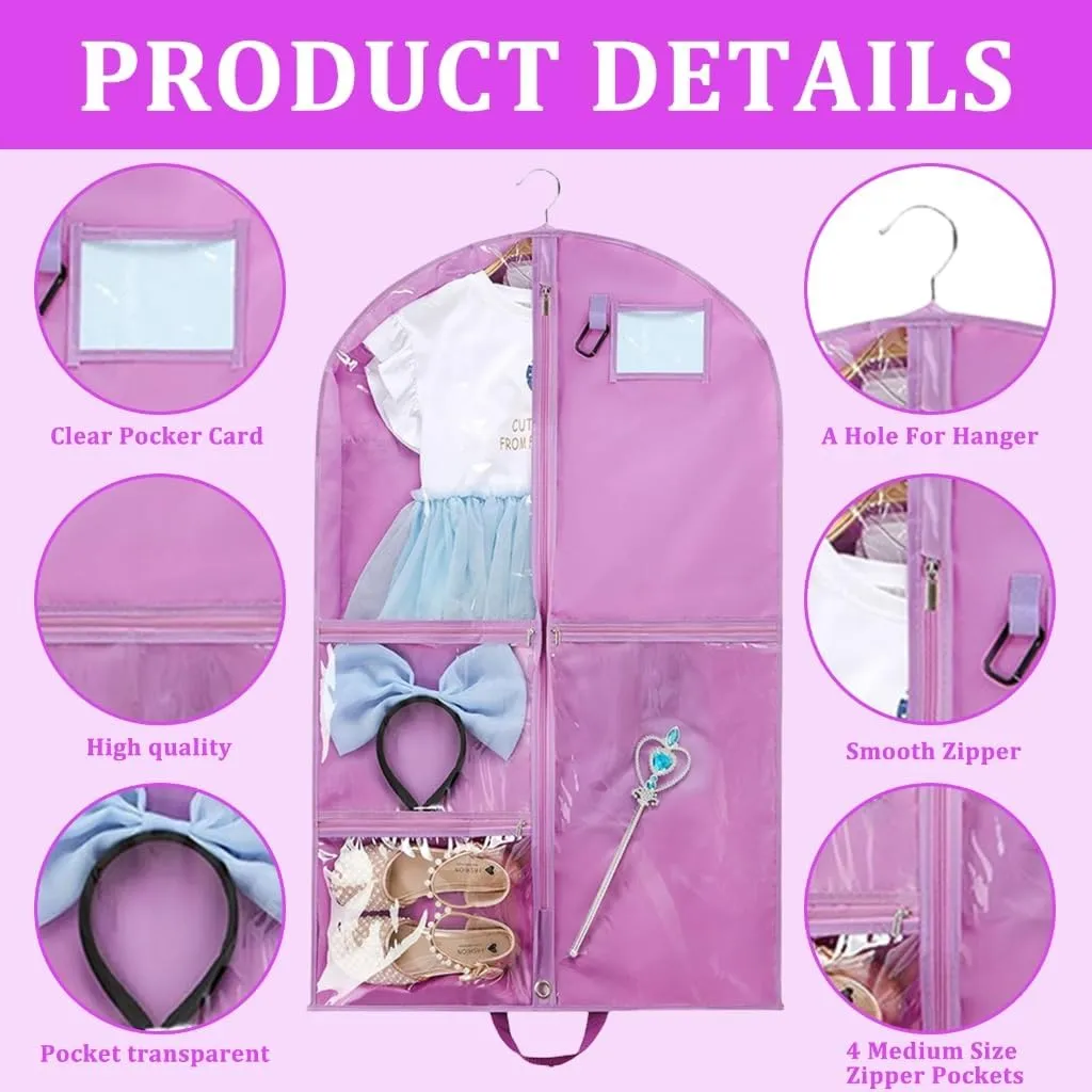 Dance Costume Carriers with 5 Zippered Compartments Portable Garment Storage Bag Travel Friendly Kids Dress Cover