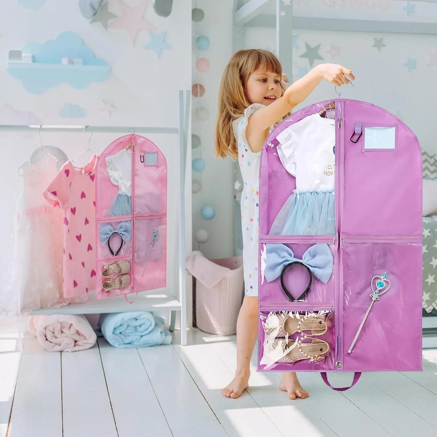 Dance Dress Protective Carriers Water Garment Bag With Multiple Pockets Hanging Storage Bag For Dancewear