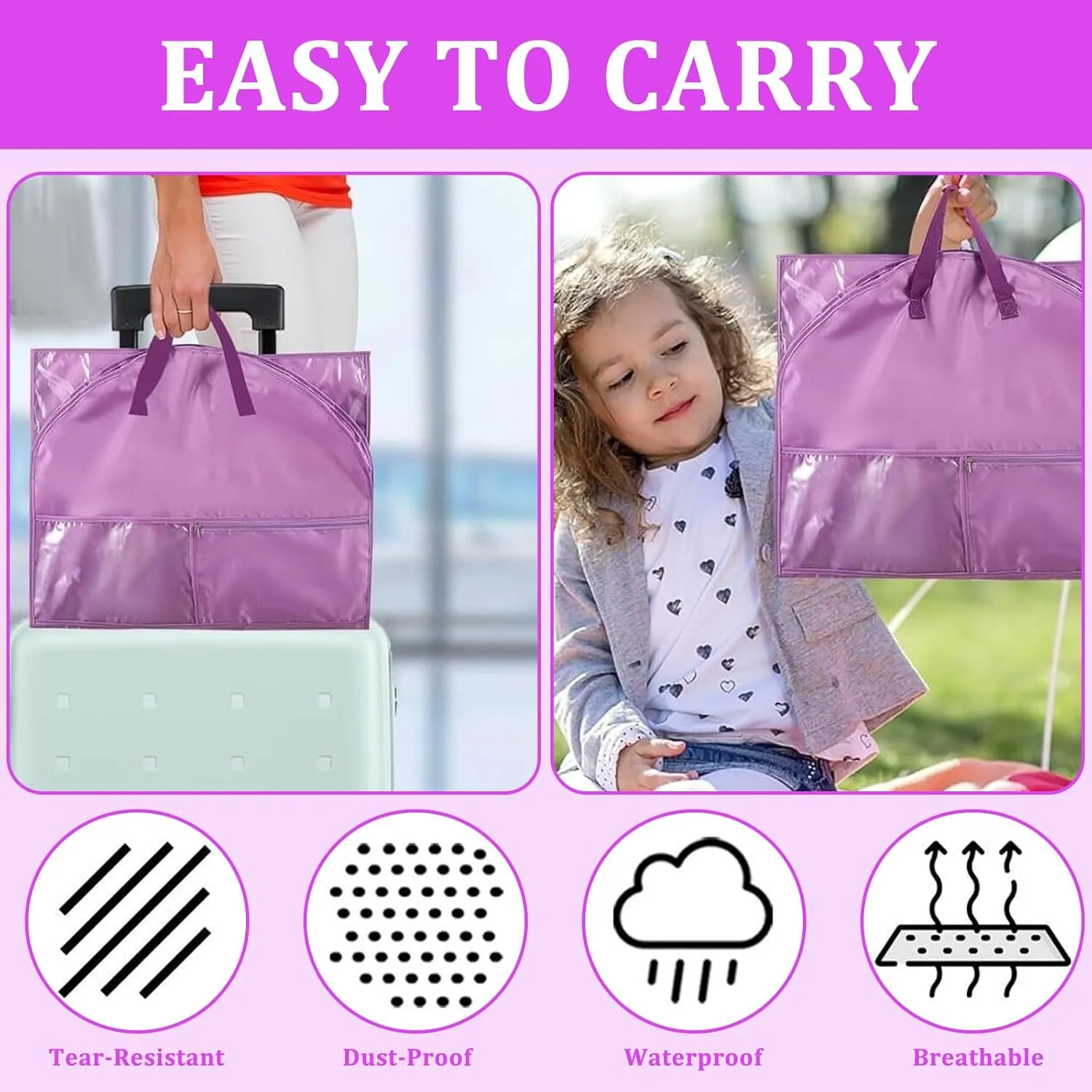 Dance Dress Protective Carriers Water Garment Bag With Multiple Pockets Hanging Storage Bag For Dancewear