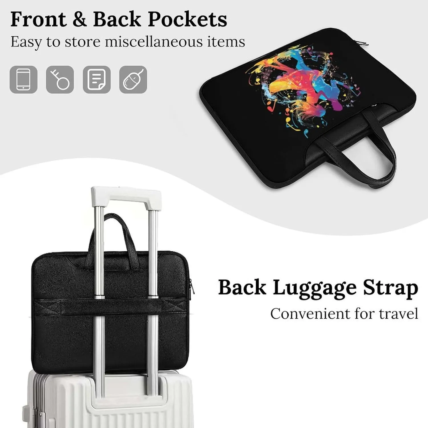 Dancers Dancing to The Music Leather Bag Laptop Case Slim Water Resistant Computer Bags with Handle Briefcase for Work