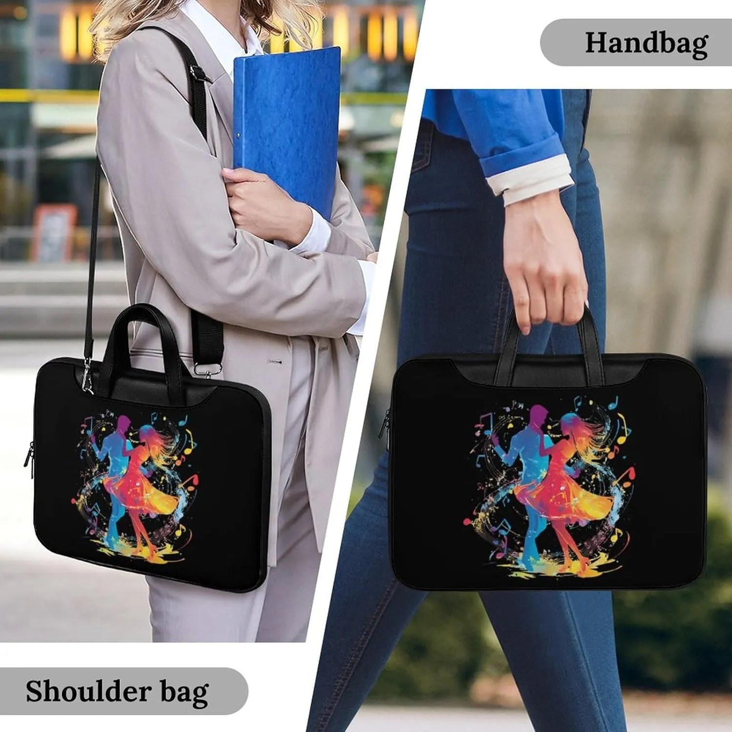 Dancers Dancing to The Music Leather Bag Laptop Case Slim Water Resistant Computer Bags with Handle Briefcase for Work