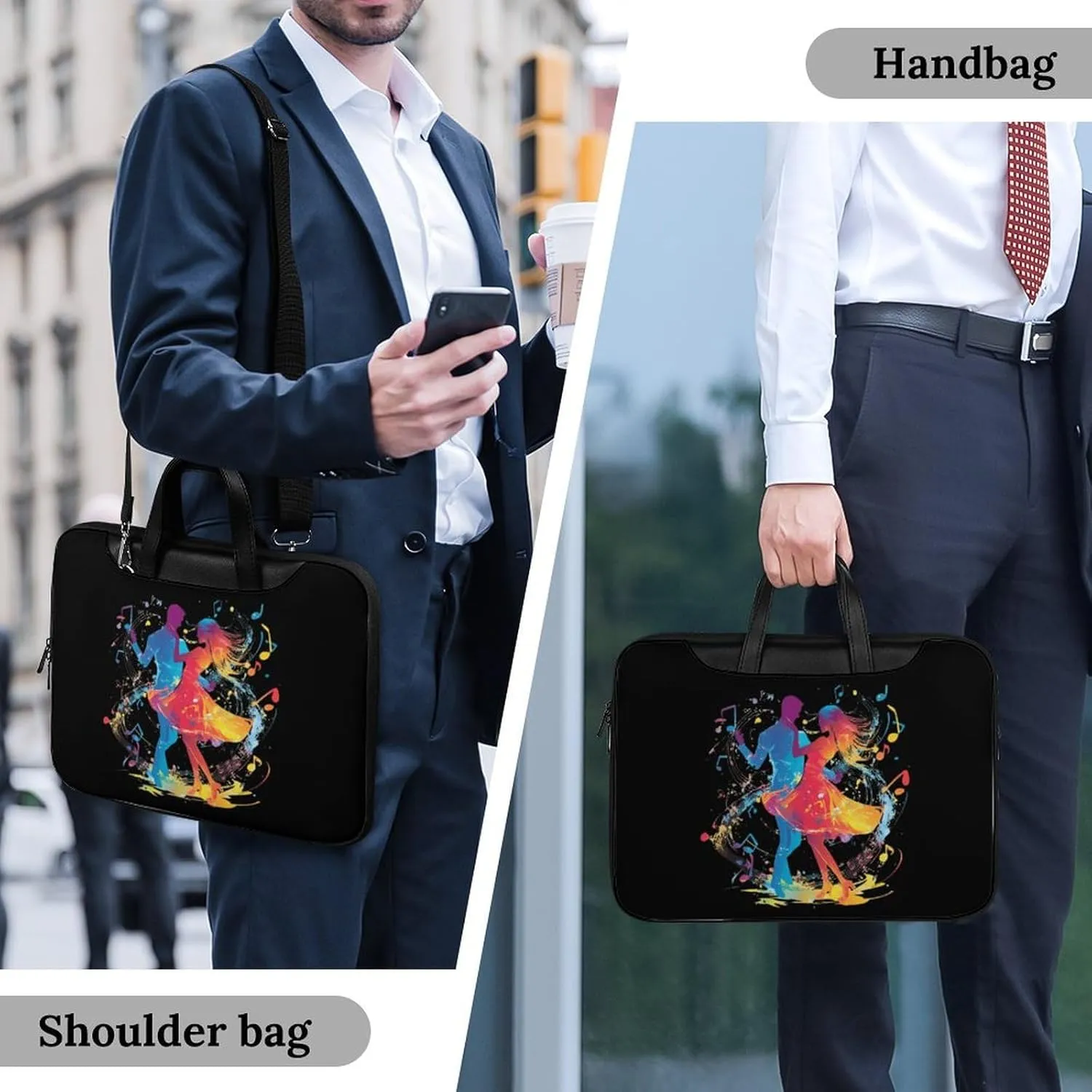 Dancers Dancing to The Music Leather Bag Laptop Case Slim Water Resistant Computer Bags with Handle Briefcase for Work