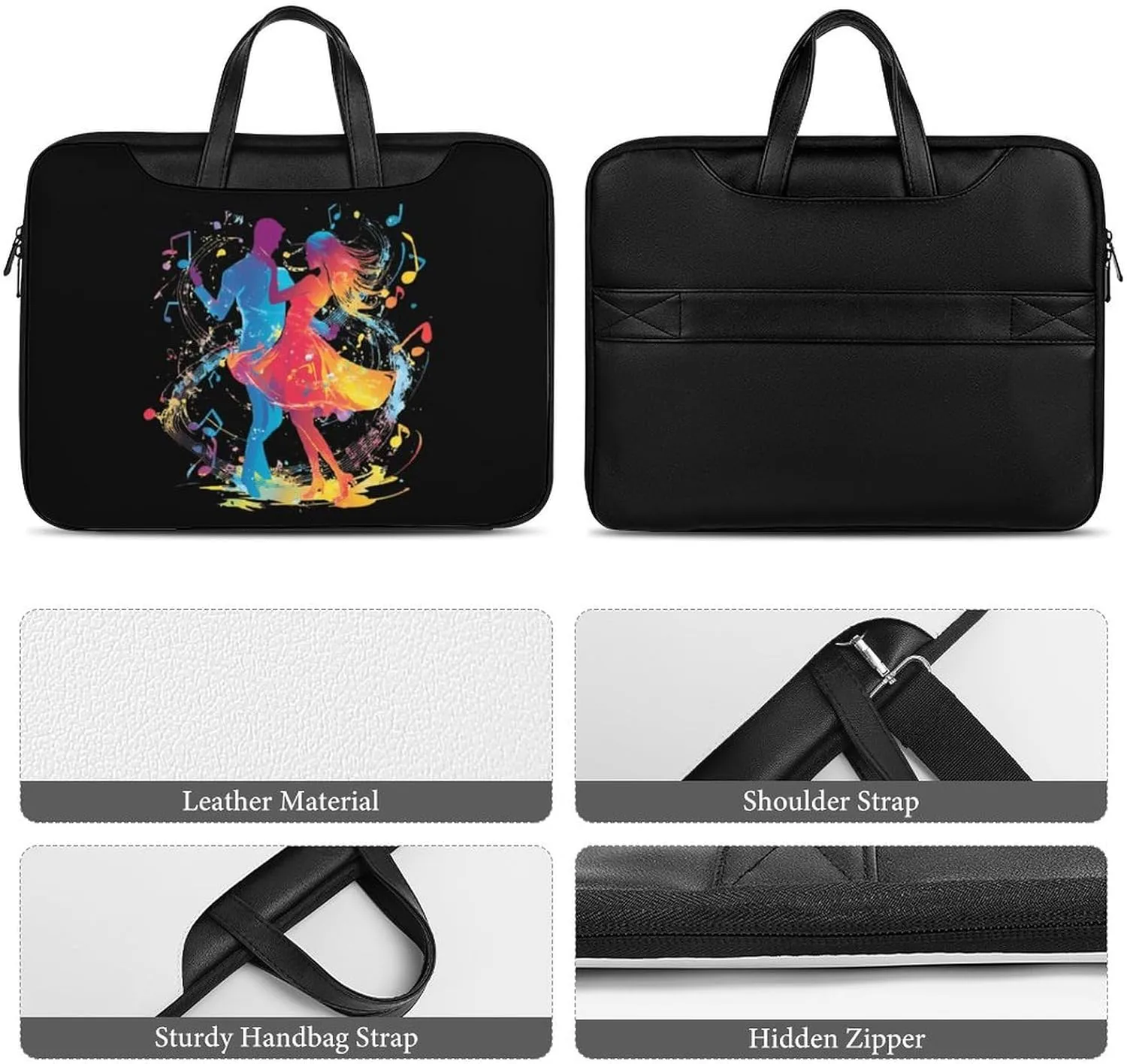 Dancers Dancing to The Music Leather Bag Laptop Case Slim Water Resistant Computer Bags with Handle Briefcase for Work
