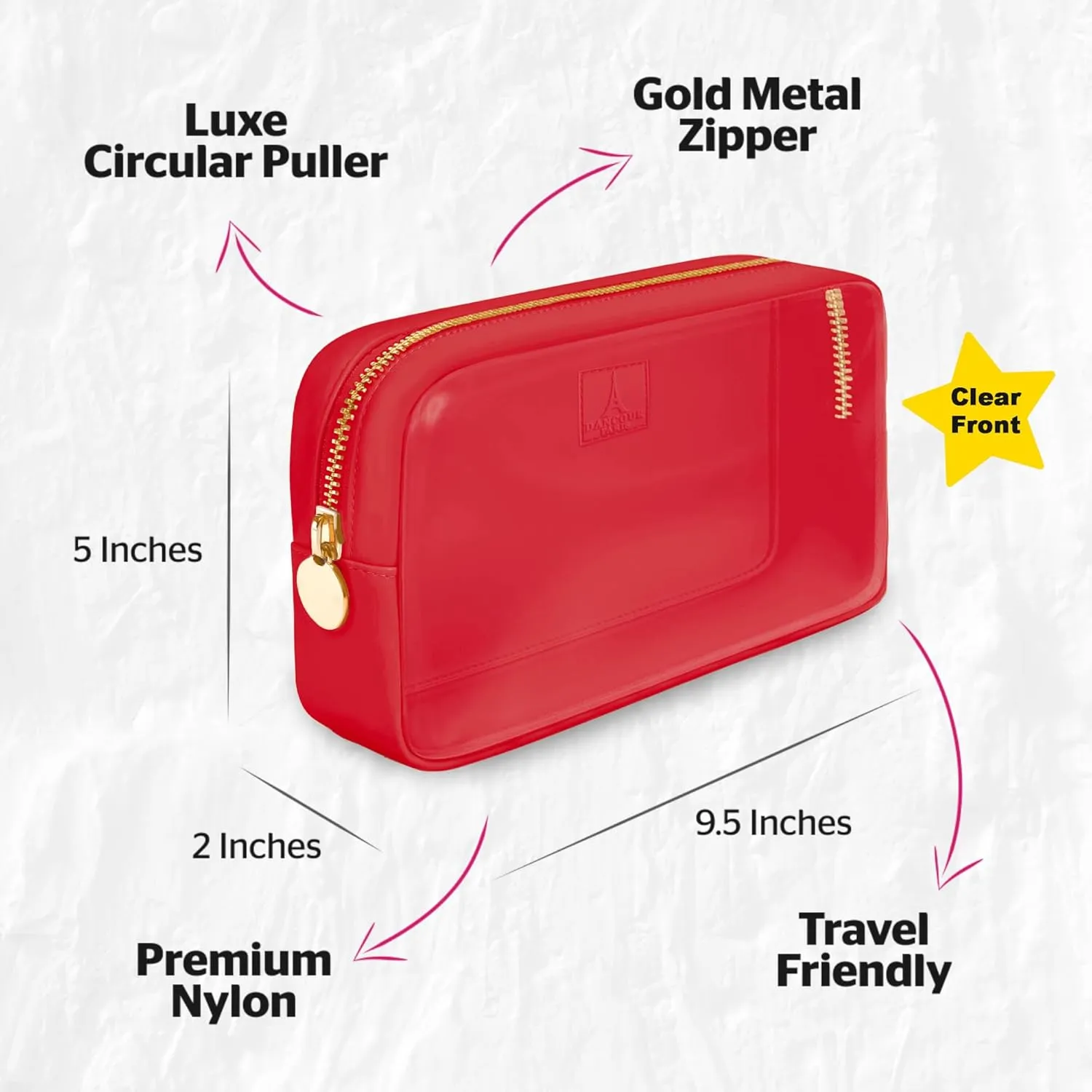 DANCOUR Small Clear Makeup Bag  Mini Pouch for Purse, Red Cosmetic Travel Case, Compact Clear Cosmetic Bag, Mini Pouch for Purse