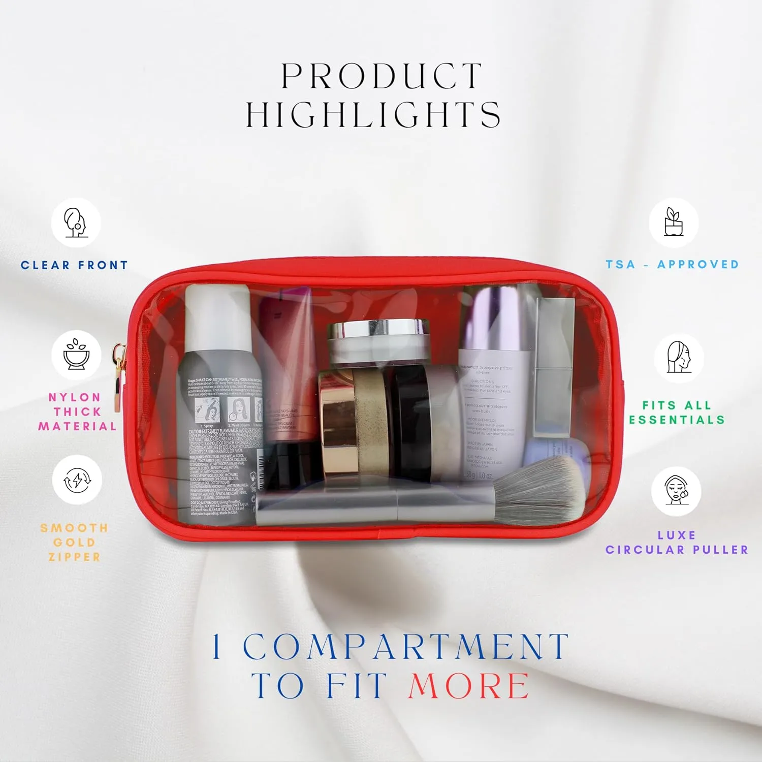 DANCOUR Small Clear Makeup Bag  Mini Pouch for Purse, Red Cosmetic Travel Case, Compact Clear Cosmetic Bag, Mini Pouch for Purse