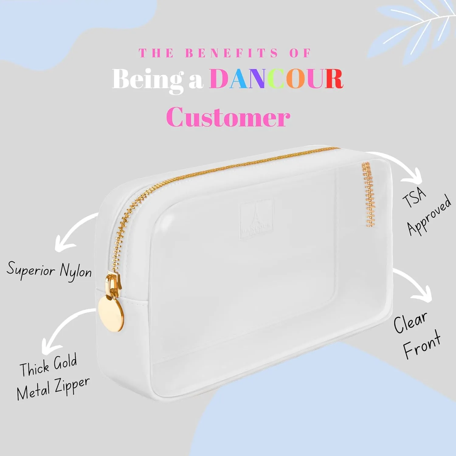 DANCOUR Small Clear Makeup Bag  Mini Pouch for Purse, White Cosmetic Travel Case, Compact Clear Cosmetic Bag, Mini Purse Pouch for Travel