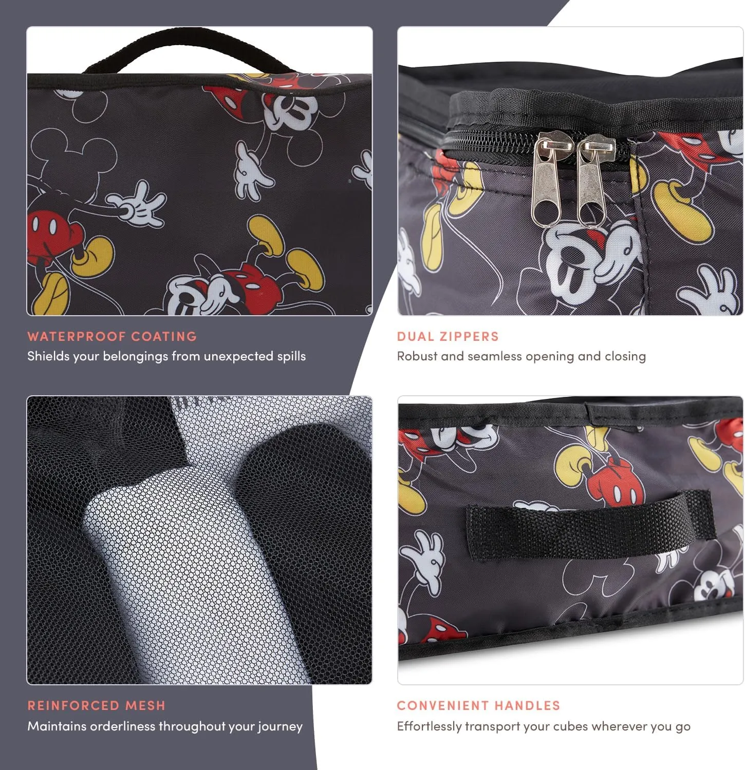 Disney Minnie Mickey Stitch Packing Cubes - Winnie the Pooh, Princess Cinderella, Cars, Toy Story 5 Piece Packing Cubes Compression - Travel Essential - Luggage Suitcase Organizer Set