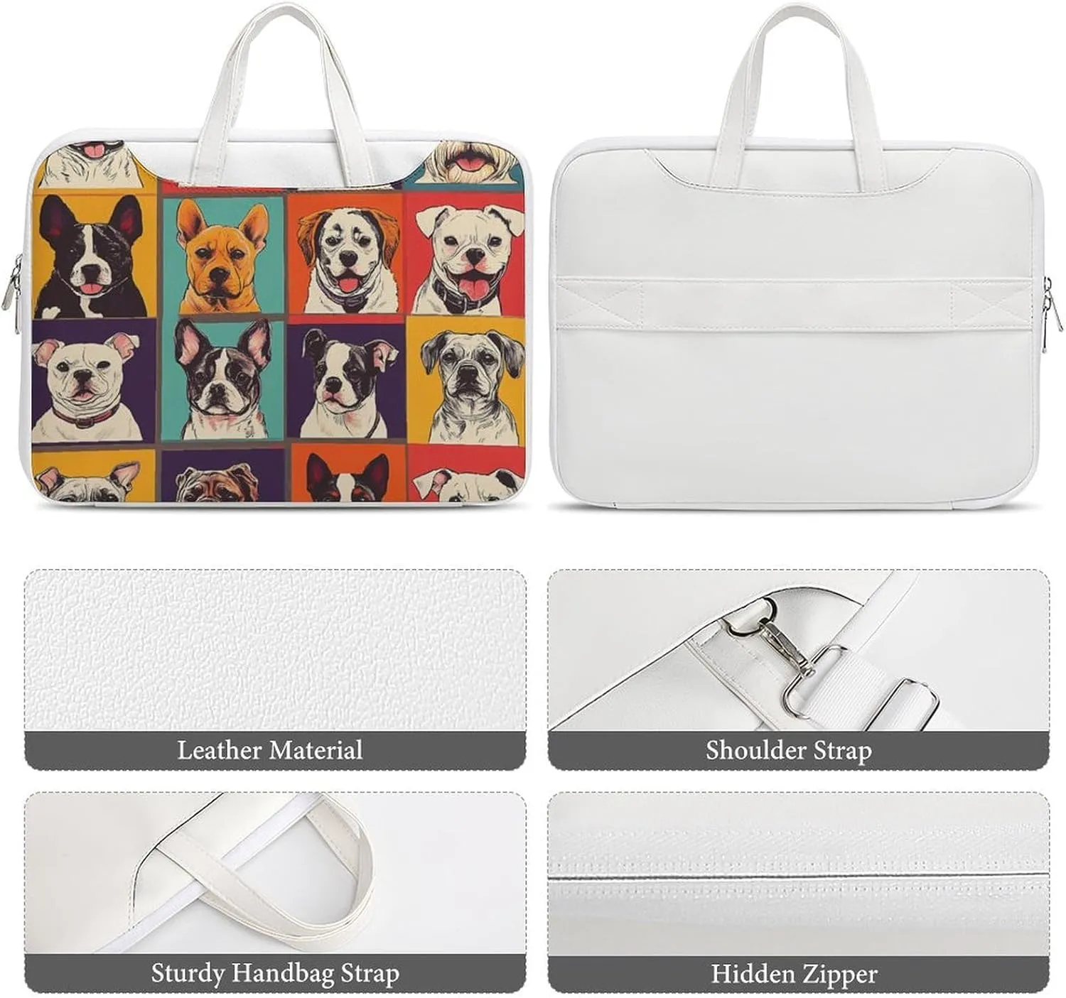 Dogs Puppies Artistic Photos Leather Bag Laptop Case Slim Water Resistant Computer Bags with Handle Briefcase for Work