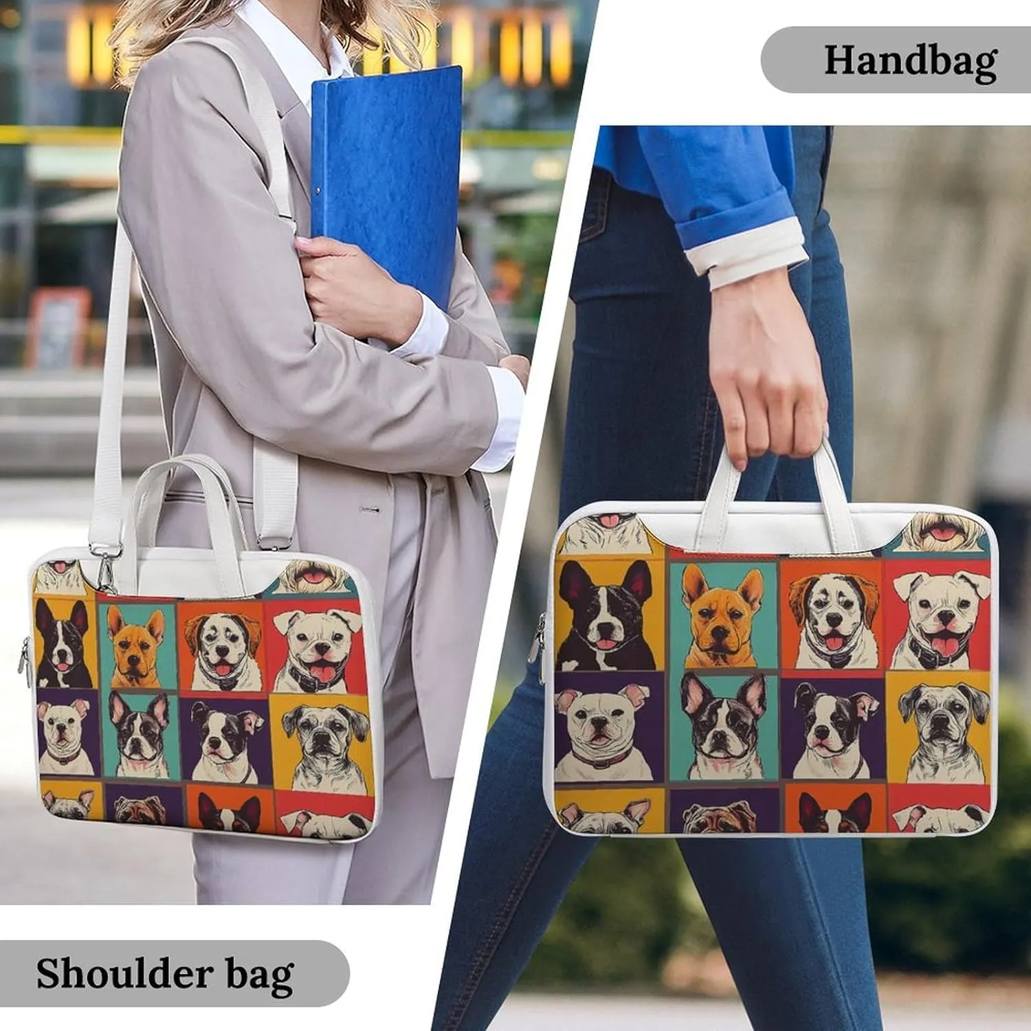 Dogs Puppies Artistic Photos Leather Bag Laptop Case Slim Water Resistant Computer Bags with Handle Briefcase for Work