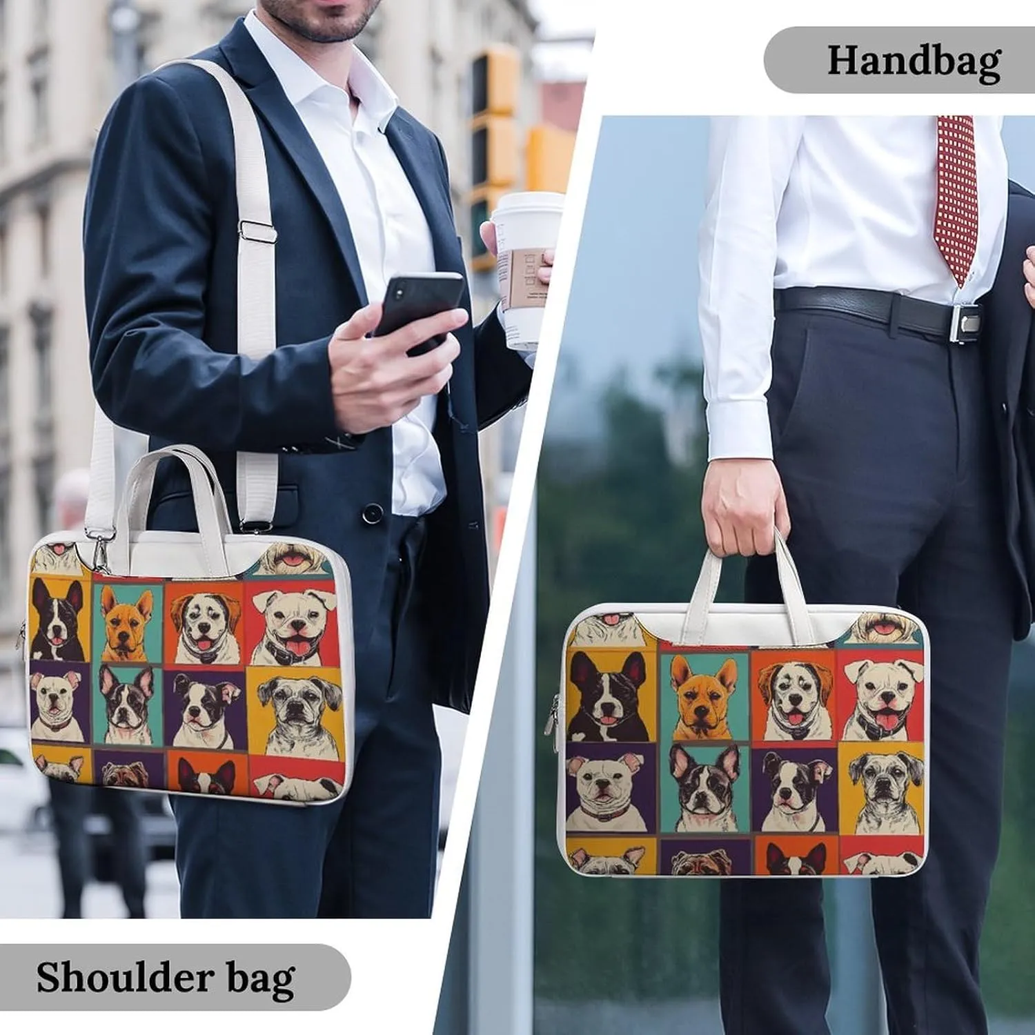 Dogs Puppies Artistic Photos Leather Bag Laptop Case Slim Water Resistant Computer Bags with Handle Briefcase for Work