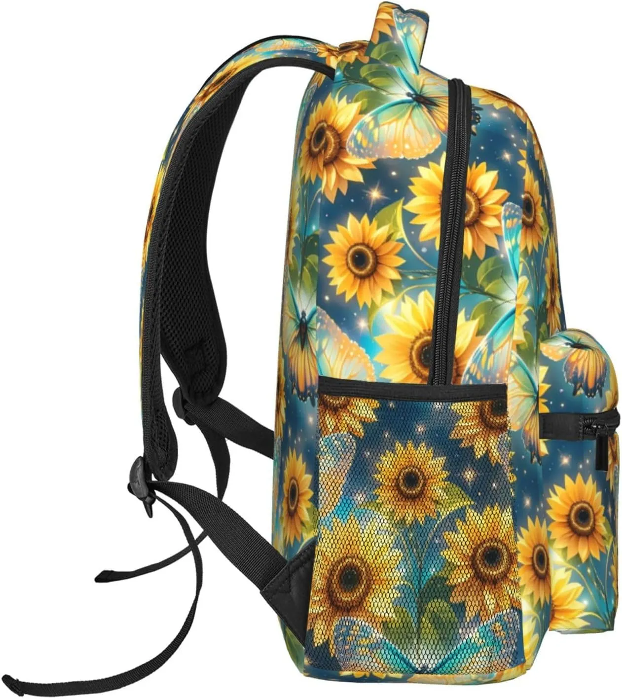 Dreamy Butterfly Sunflowers Backpack Adjustable Shoulder Bag 15 Inch Laptop Backpacks for Travel Hiking Outdoor